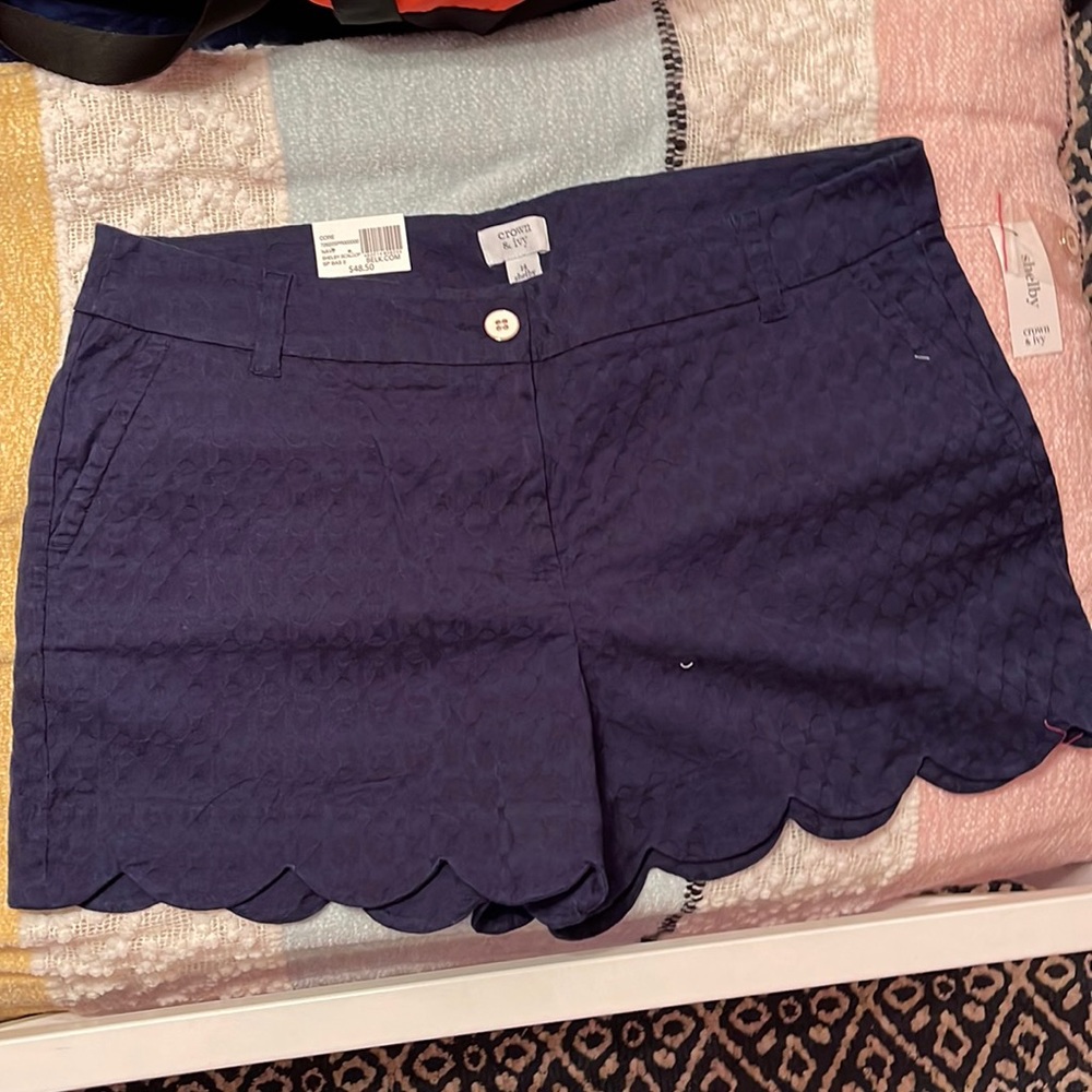 Crown & Ivy Scallop Hem Shorts. Navy. Size 14. Brand new with tags.